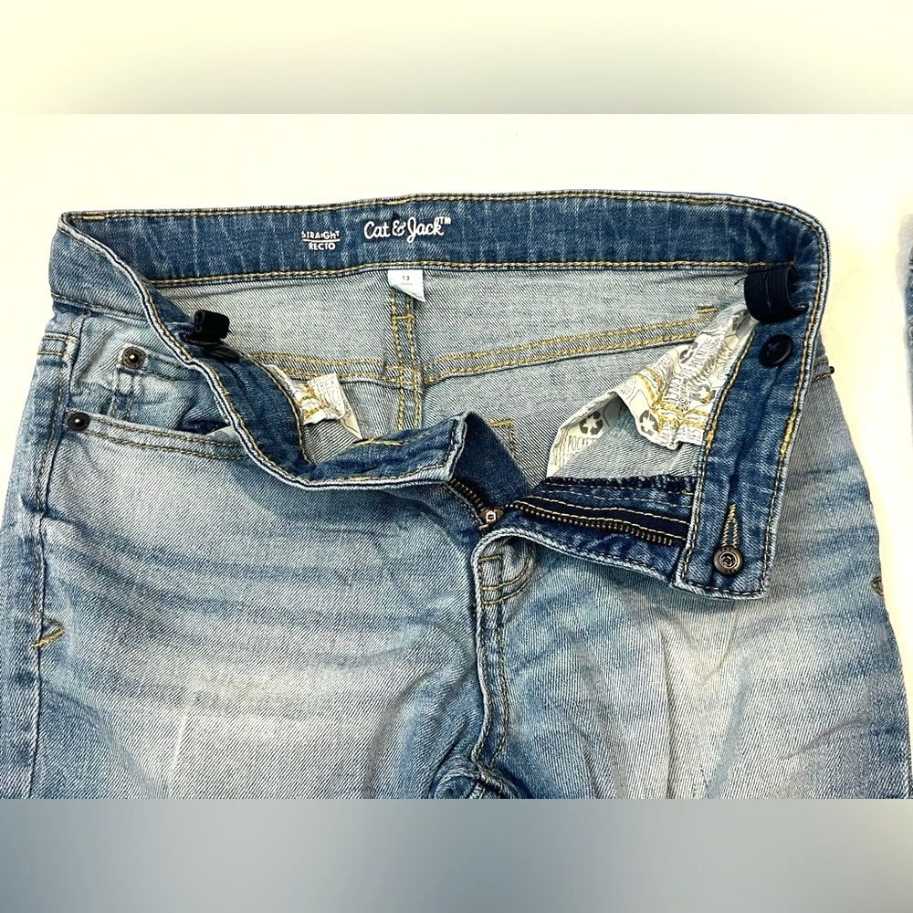 Cat & Jack (2 Pairs) Light Blue Straight Jeans Size 12 Adjustable Waistband - Picture 6 of 15
